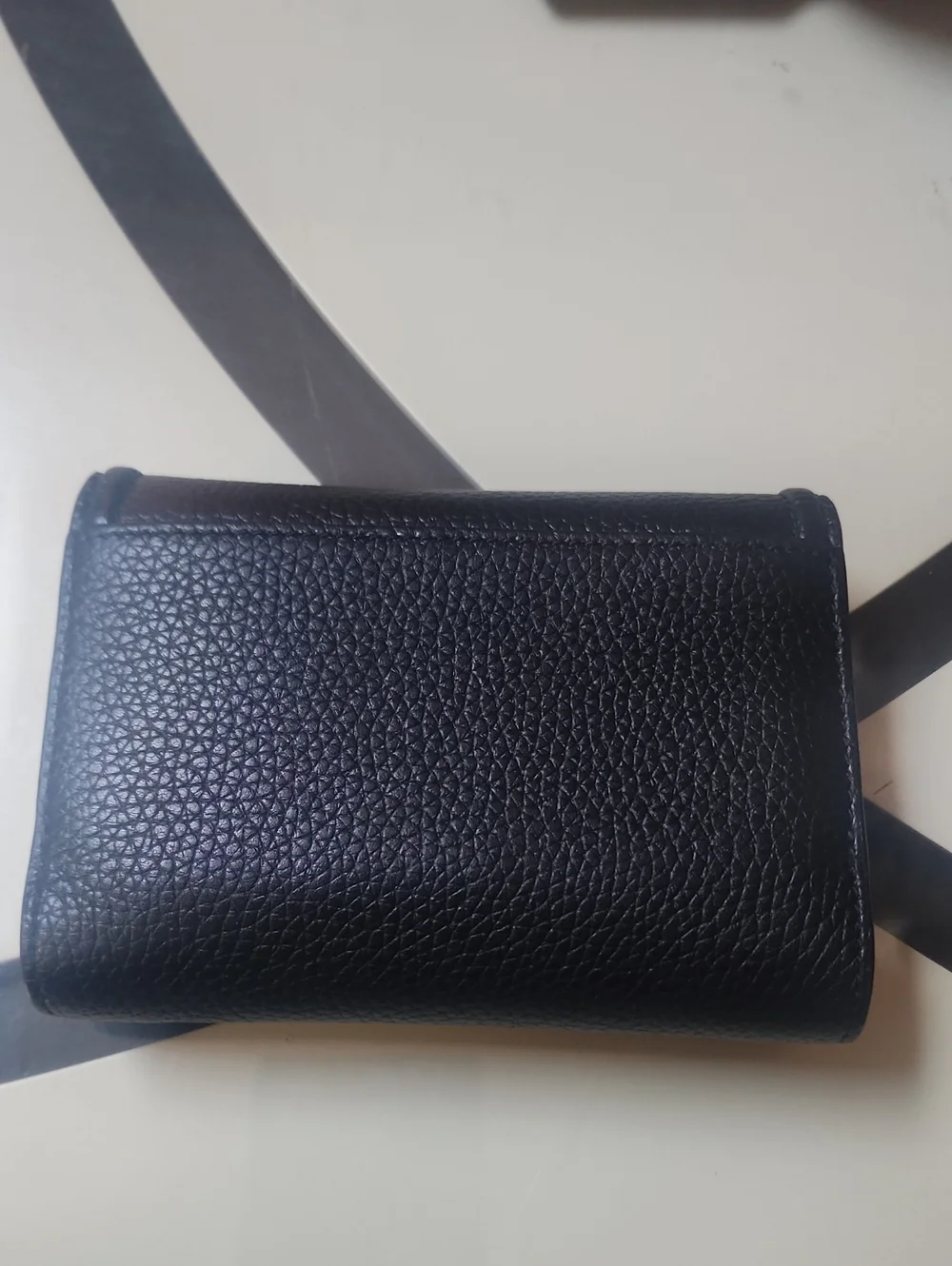 Tory Burch Black Pebbled Leather Thea Medium Flap Wallet with Gold Hardware